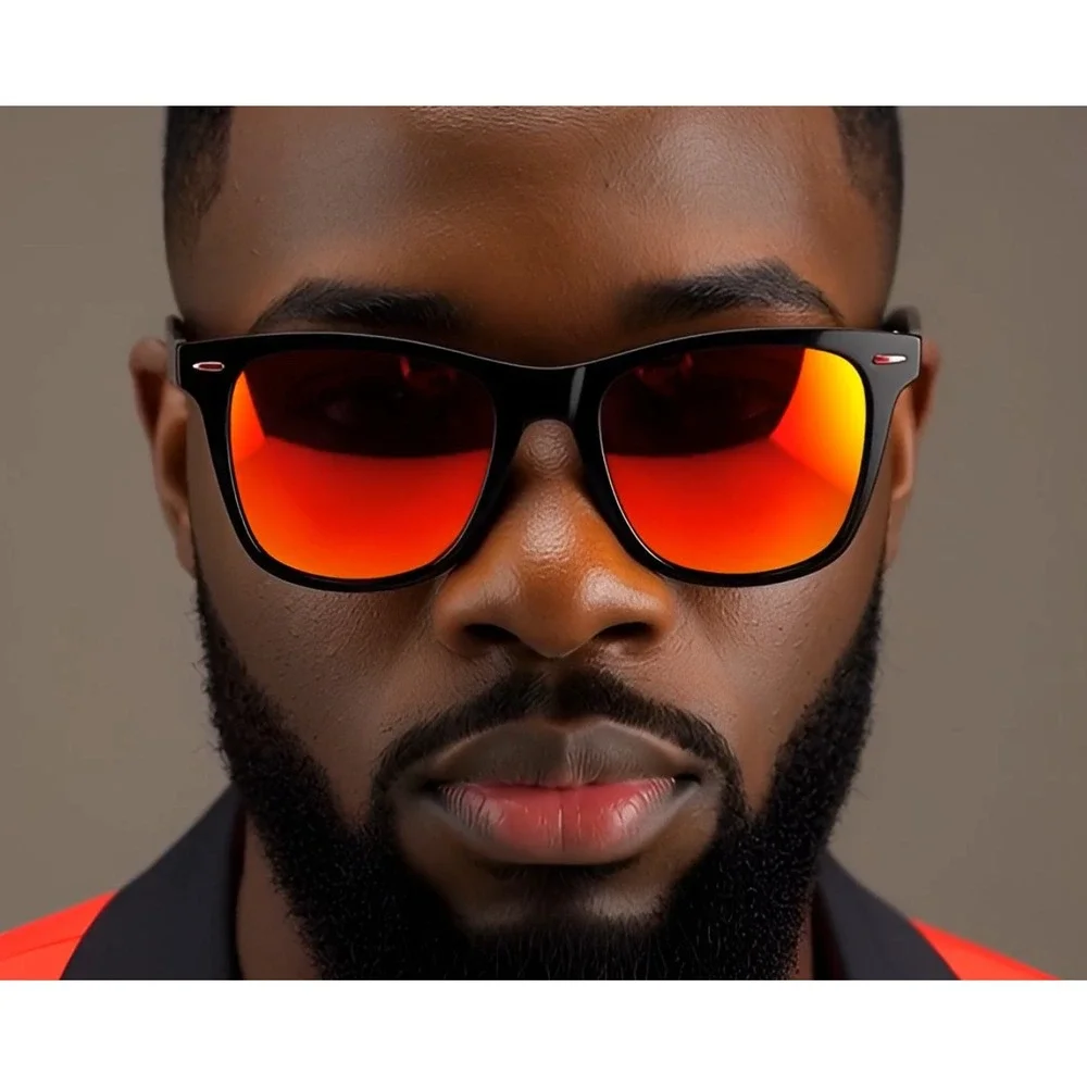 Mens Black Frame Polarized Sunglasses Red Mirror Lens UV400 Street Wear‎ Lentes